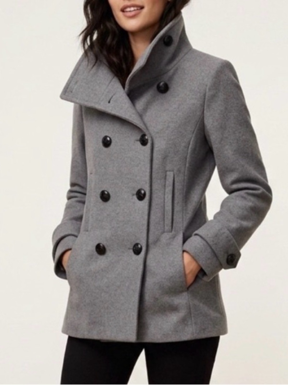 EUC Talula Babaton Aritzia Gray Wool Cashmere Peacoat Size Large Double Breasted